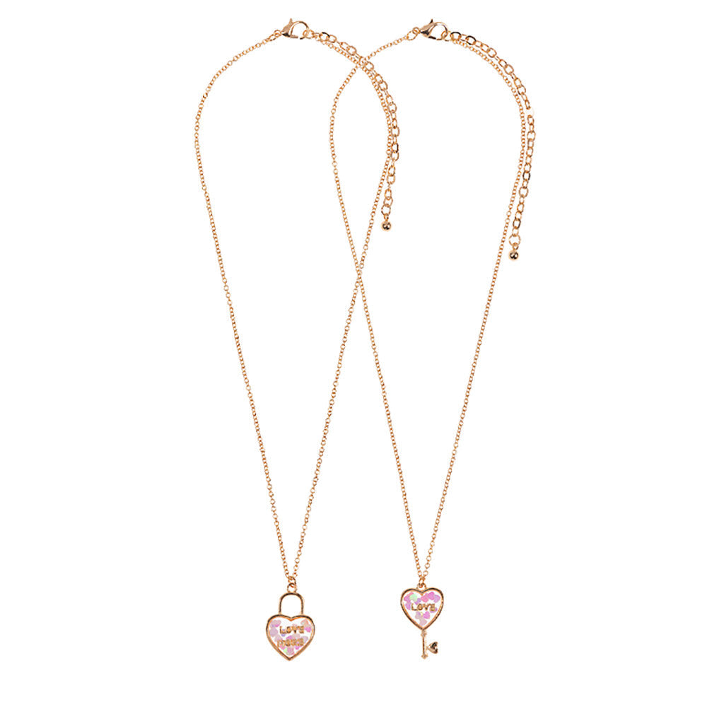 2PCS - Love & Love More BFF Heart Lock Key Necklace Set Jewelry Set