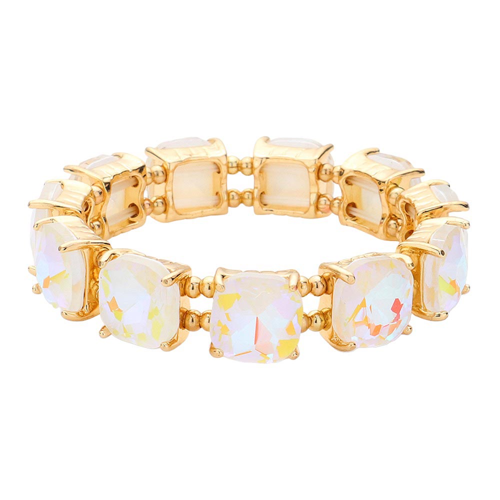 Women's Cushion Square Stone Stretch Evening Bracelet