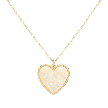 Druzy Heart Pendant Necklace