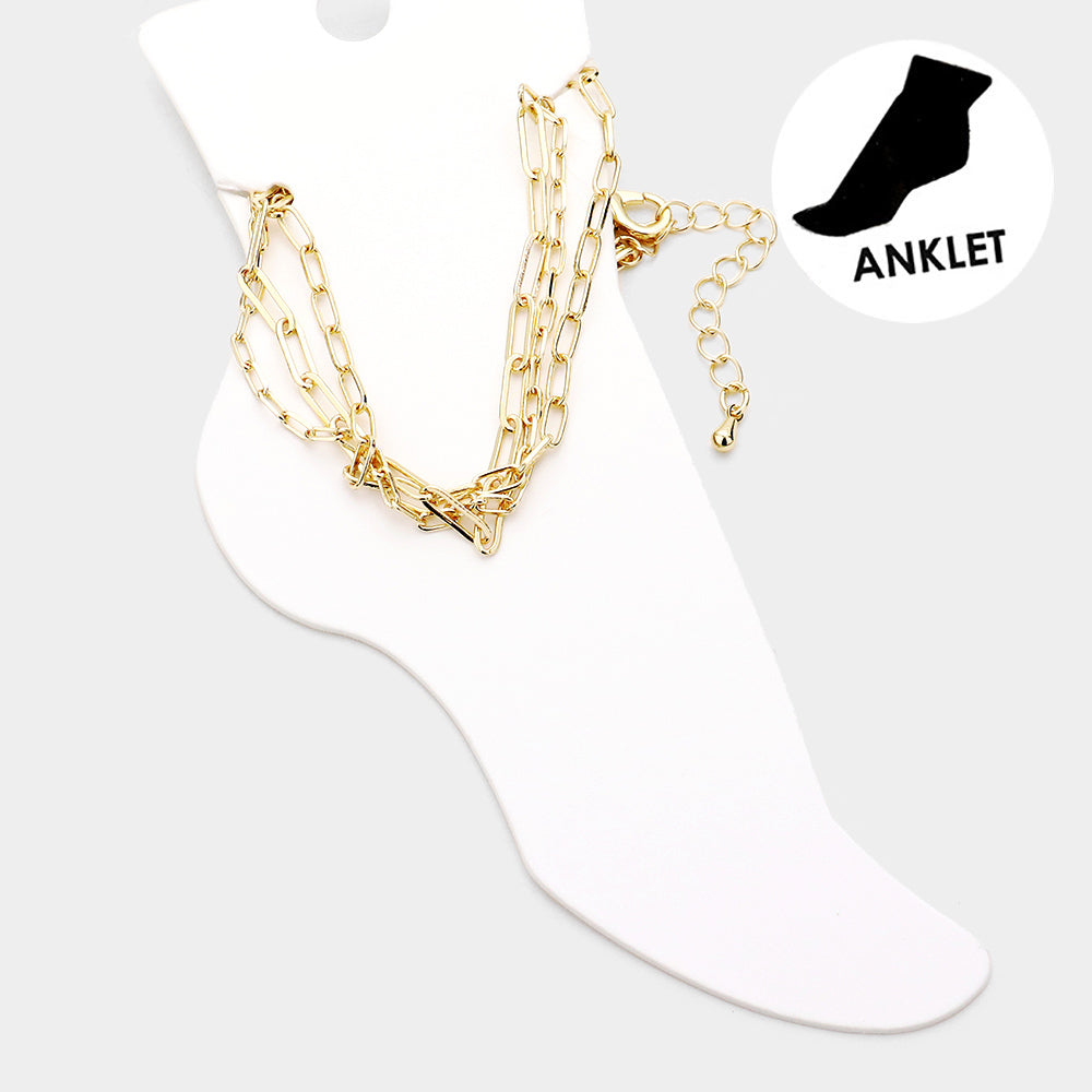 Triple Metal Chain Layered Anklet