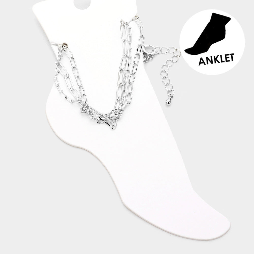 Triple Metal Chain Layered Anklet
