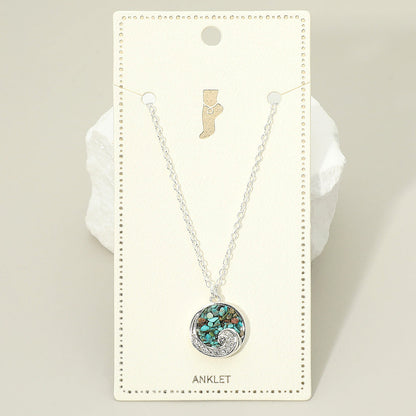 Crushed Pebble Swirl Wave Round Charm Anklet