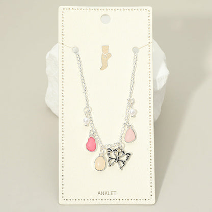 Butterfly Sea Glass Pearl Charm Station Anklet