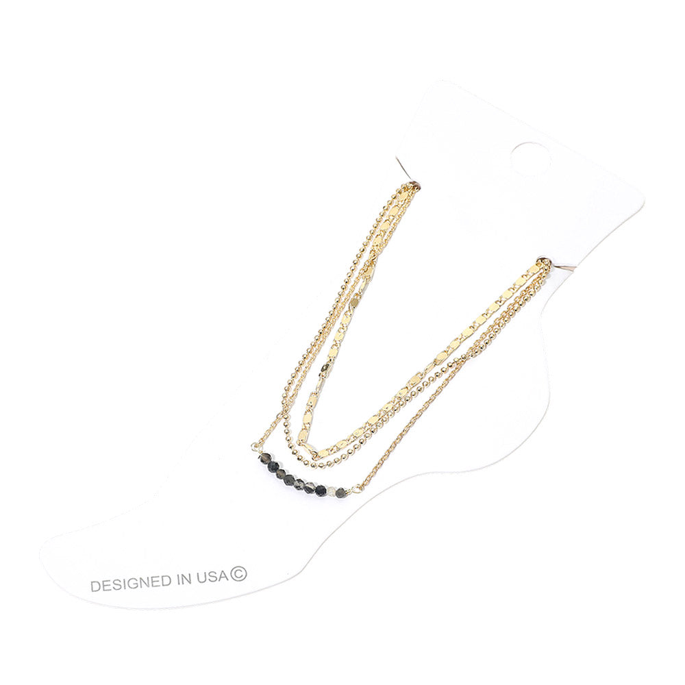 Beaded Accent Layered Chain Anklet