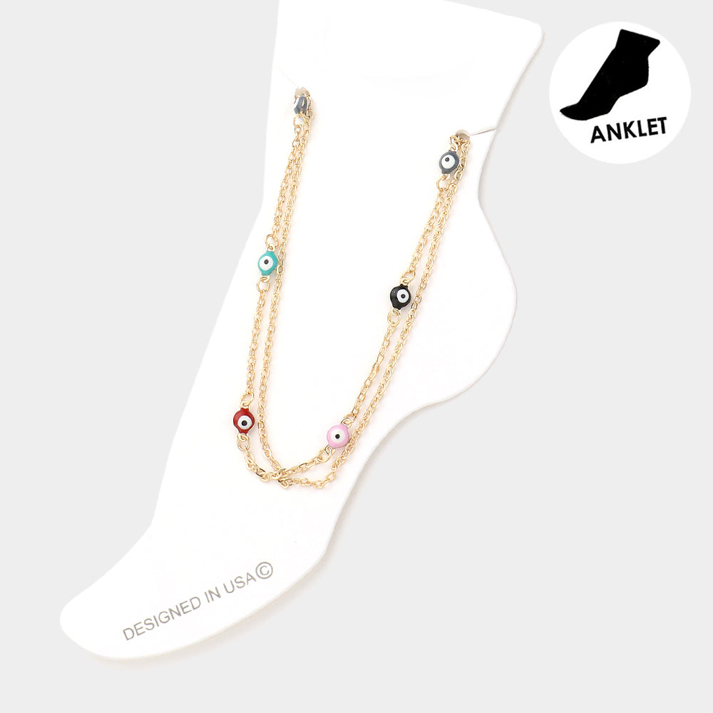Evil Eye Station Double Layered Anklet
