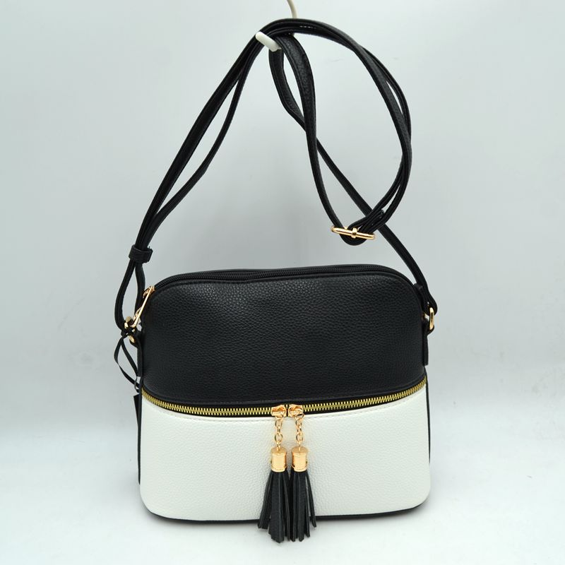 Crossbody Bag with Double Zipper Tassel Accent