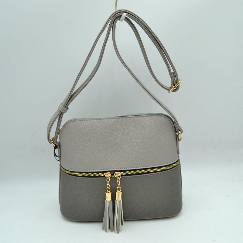 Crossbody Bag with Double Zipper Tassel Accent