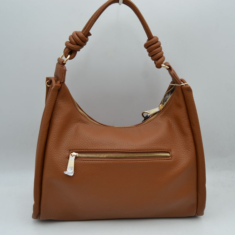 Slouchy Hobo Shoulder Bag with Knotted Strap Details and Gold-Tone Zipper Hardware