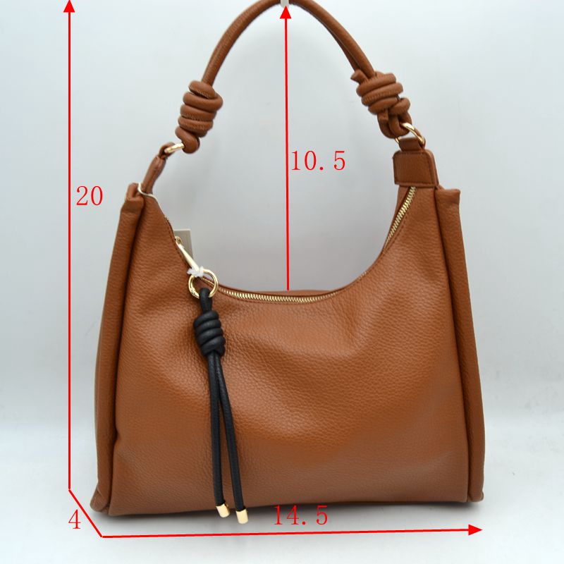 Slouchy Hobo Shoulder Bag with Knotted Strap Details and Gold-Tone Zipper Hardware