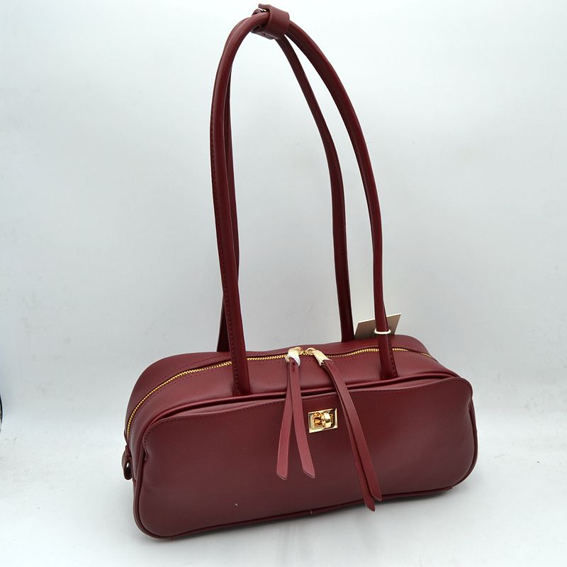 Structured Shoulder Bag with Long Double Straps and Clasp