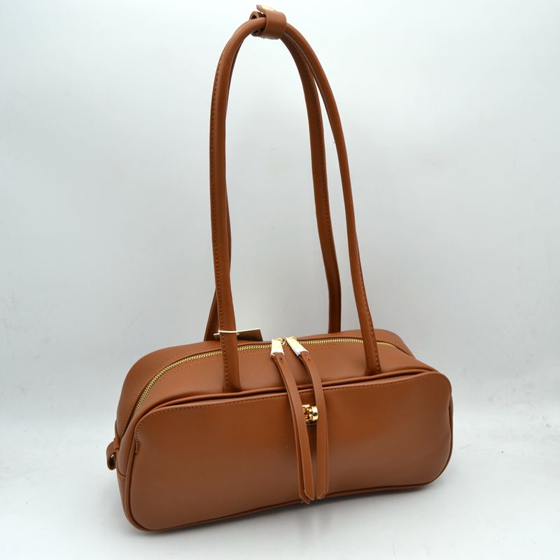 Structured Shoulder Bag with Long Double Straps and Clasp