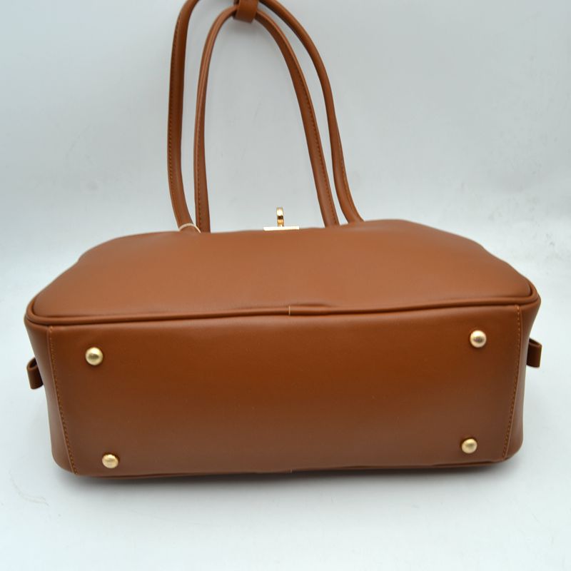 Structured Shoulder Bag with Long Double Straps and Clasp