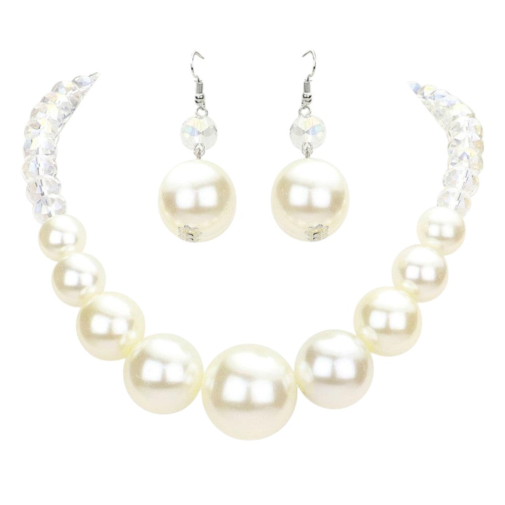 Faceted Beaded Chunky Pearl Necklace