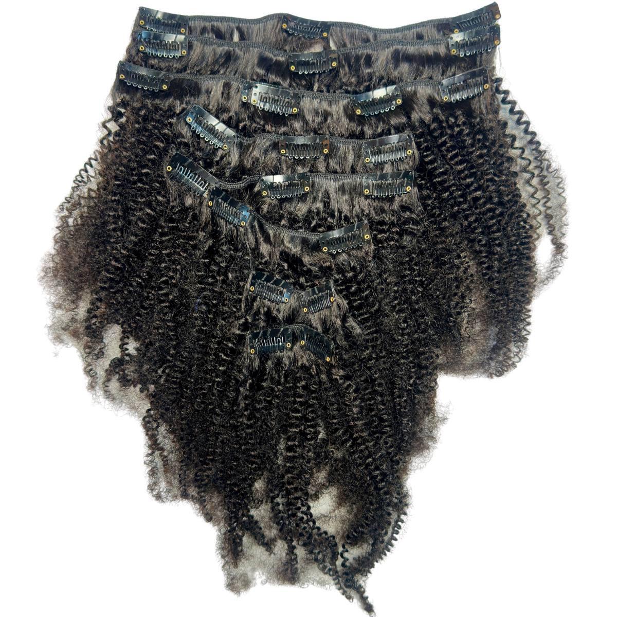 Extensiones de cabello 100% humano con clip, rizadas y muy encrespadas (Afro Kinky Curly)