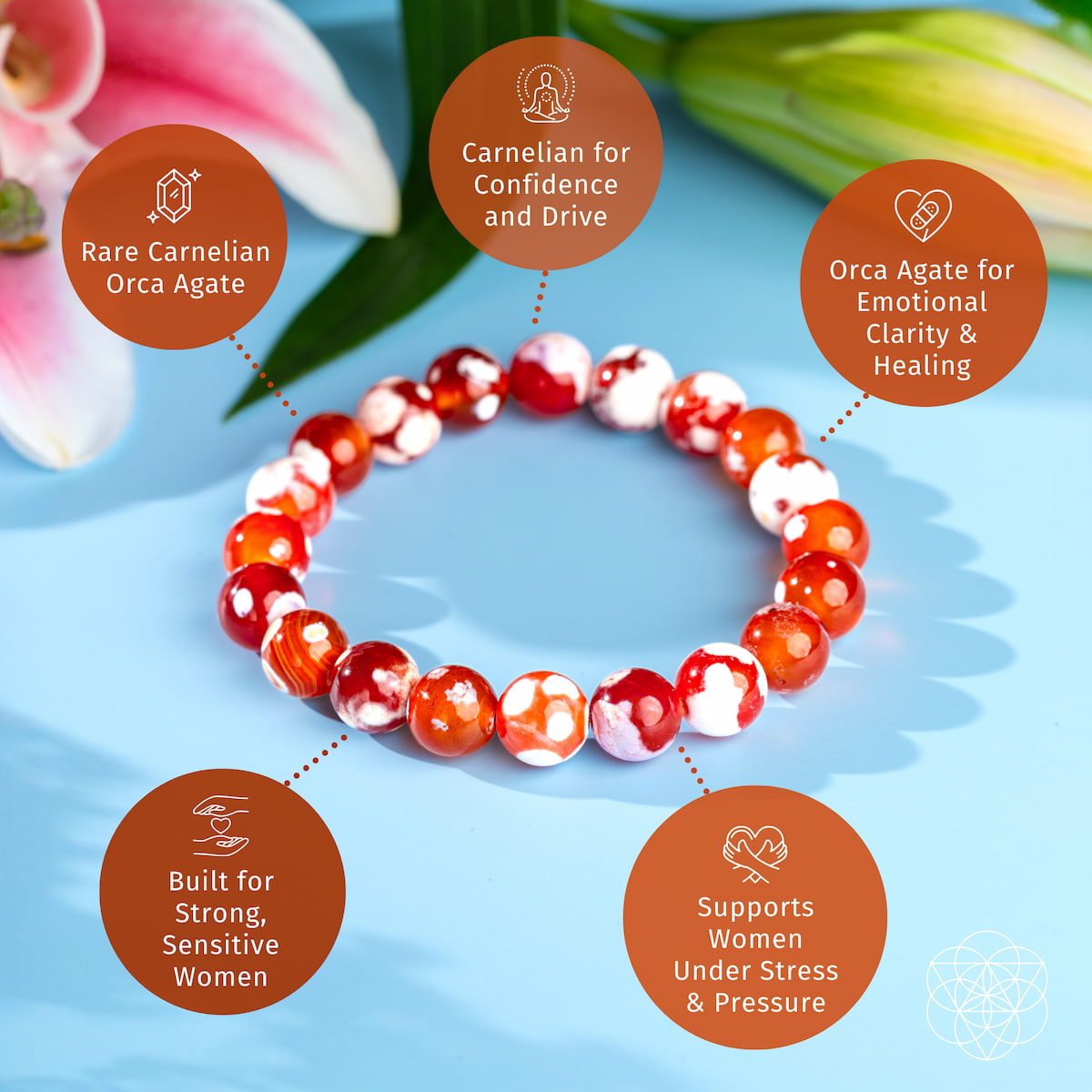 Fuerza Femenina – Pulsera de Ágata Orca y Cornalina
