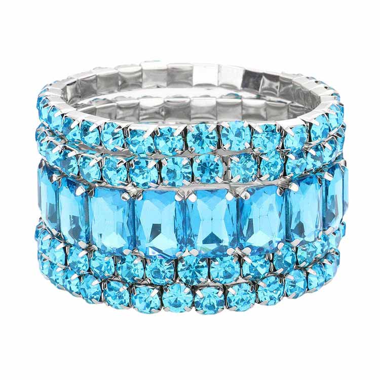 Women's 5Pcs Rectangle Round Stone Stretch Multi Layered Bracelets