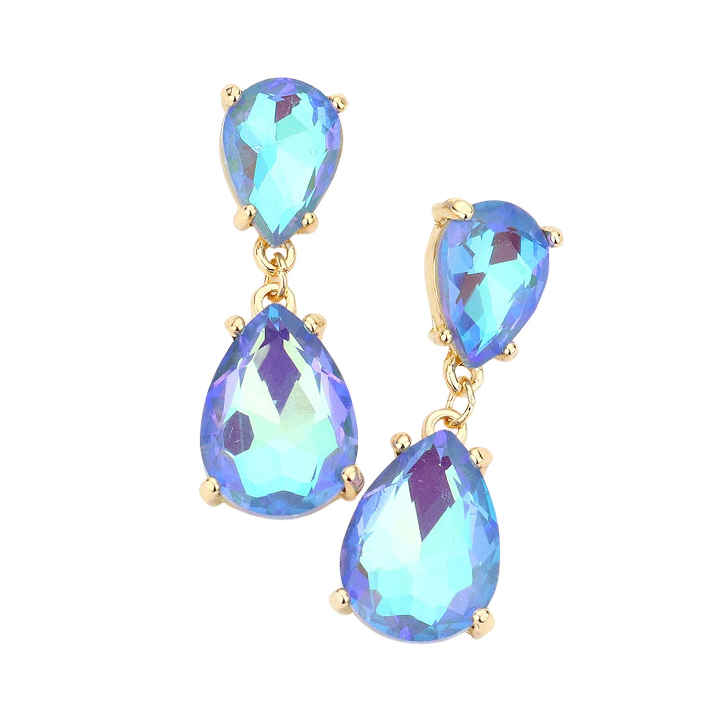 Women's Double Teardrop Link Dangle Evening Earrings