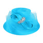 Rhinestone Embellished Feather Accented Mesh Bow Dressy Hat
