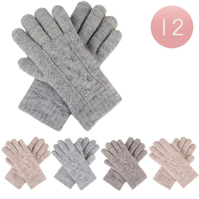 12Pairs - Cable Knit Fleece Lining Gloves