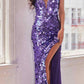 Cinderella Divine B1141 - Atuendo largo hasta el suelo, sexy, escote en V, paillettes, ajustado, con abertura lateral