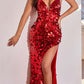 Cinderella Divine B1141 - Atuendo largo hasta el suelo, sexy, escote en V, paillettes, ajustado, con abertura lateral