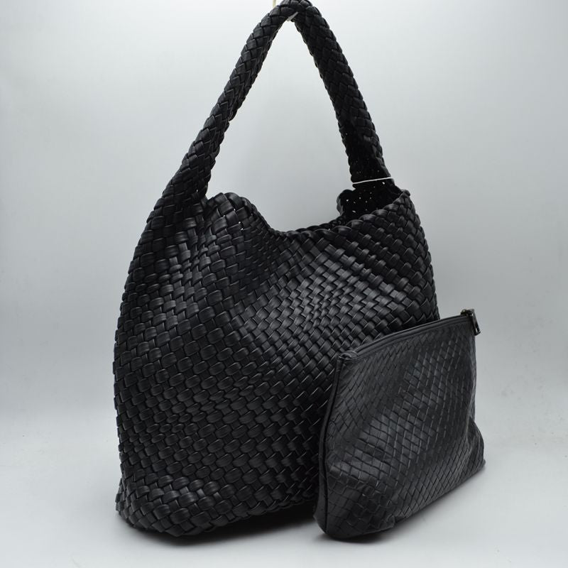 Woven Slouchy Shoulder Bag with Matching Zipper Pouch Set