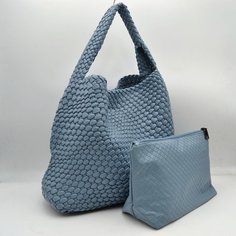 Woven Slouchy Shoulder Bag with Matching Zipper Pouch Set