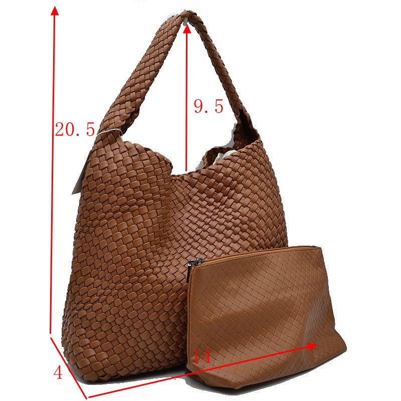 Woven Slouchy Shoulder Bag with Matching Zipper Pouch Set