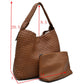Woven Slouchy Shoulder Bag with Matching Zipper Pouch Set