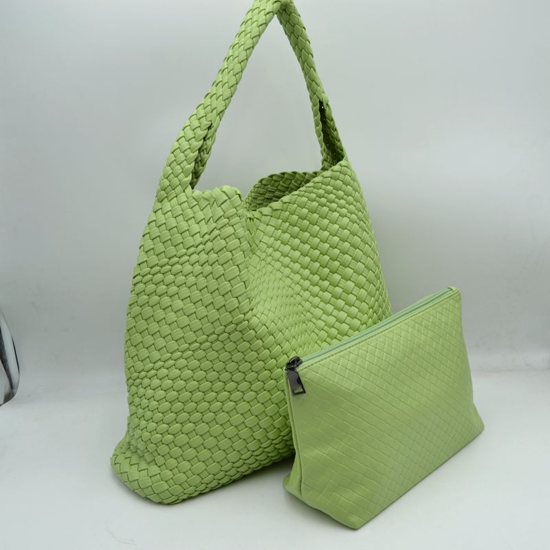 Woven Slouchy Shoulder Bag with Matching Zipper Pouch Set