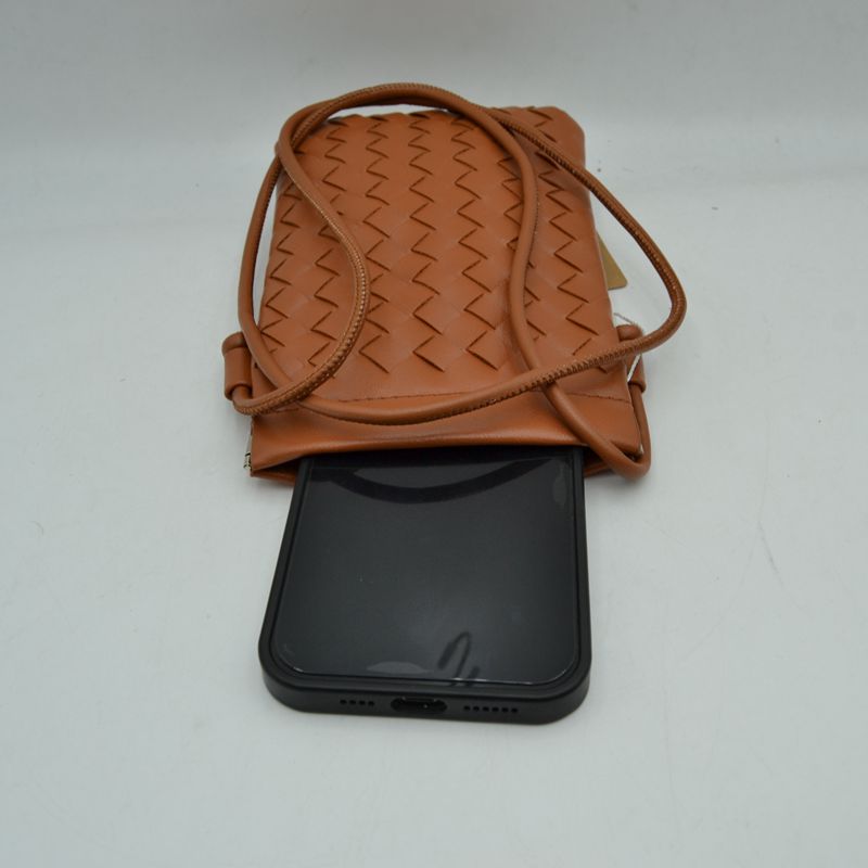 Woven Texture Vertical Phone Pouch Crossbody Bag with Cord Strap
