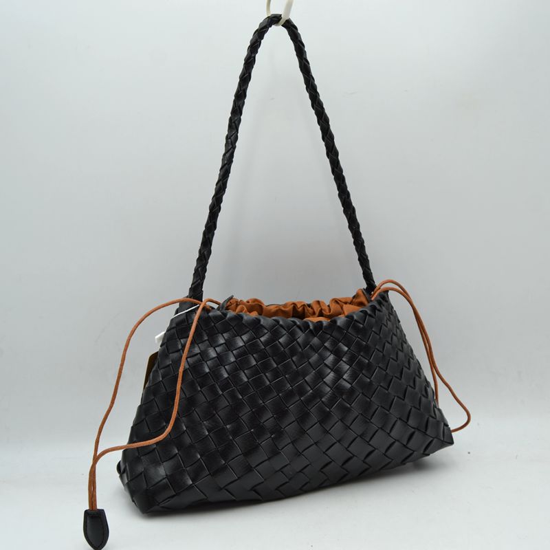 Woven Pouch Shoulder Bag with Braided Strap and Drawstring Closure