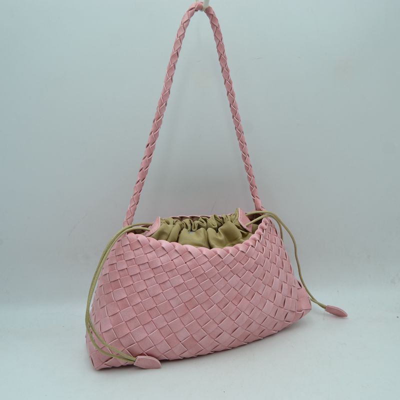Woven Pouch Shoulder Bag with Braided Strap and Drawstring Closure
