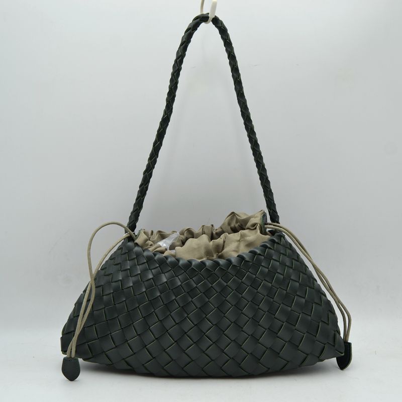 Woven Pouch Shoulder Bag with Braided Strap and Drawstring Closure