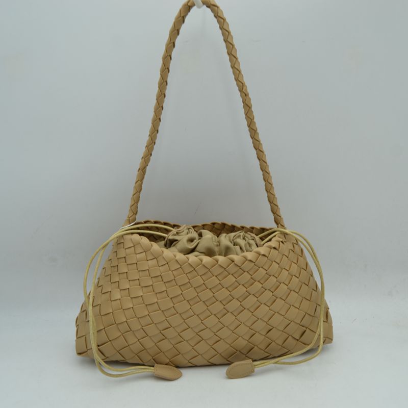 Woven Pouch Shoulder Bag with Braided Strap and Drawstring Closure