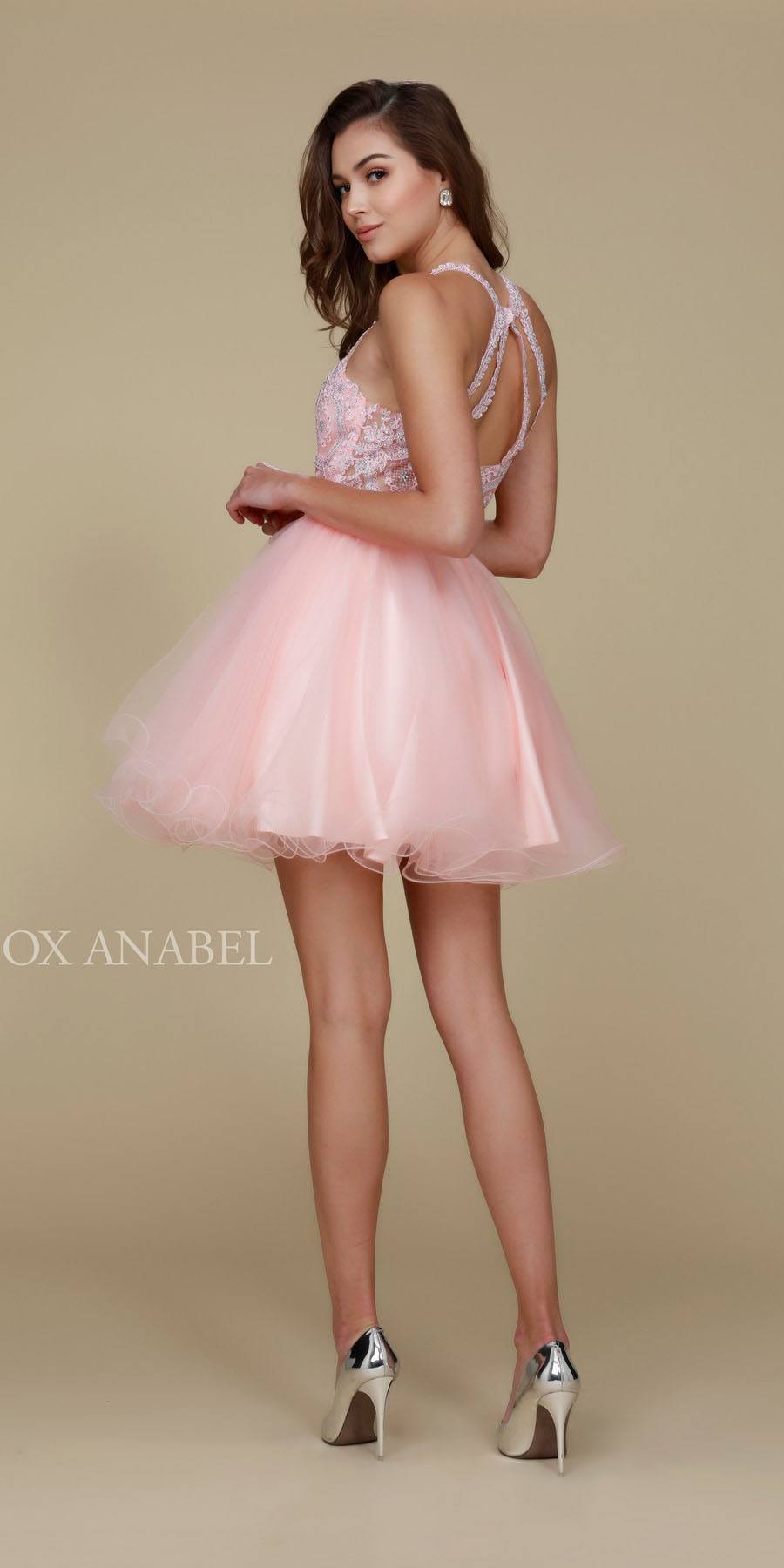 LIQUIDACIÓN - Vestido corto Nox Anabel B652 con falda de tul acampanada (Talla Pequeña)
