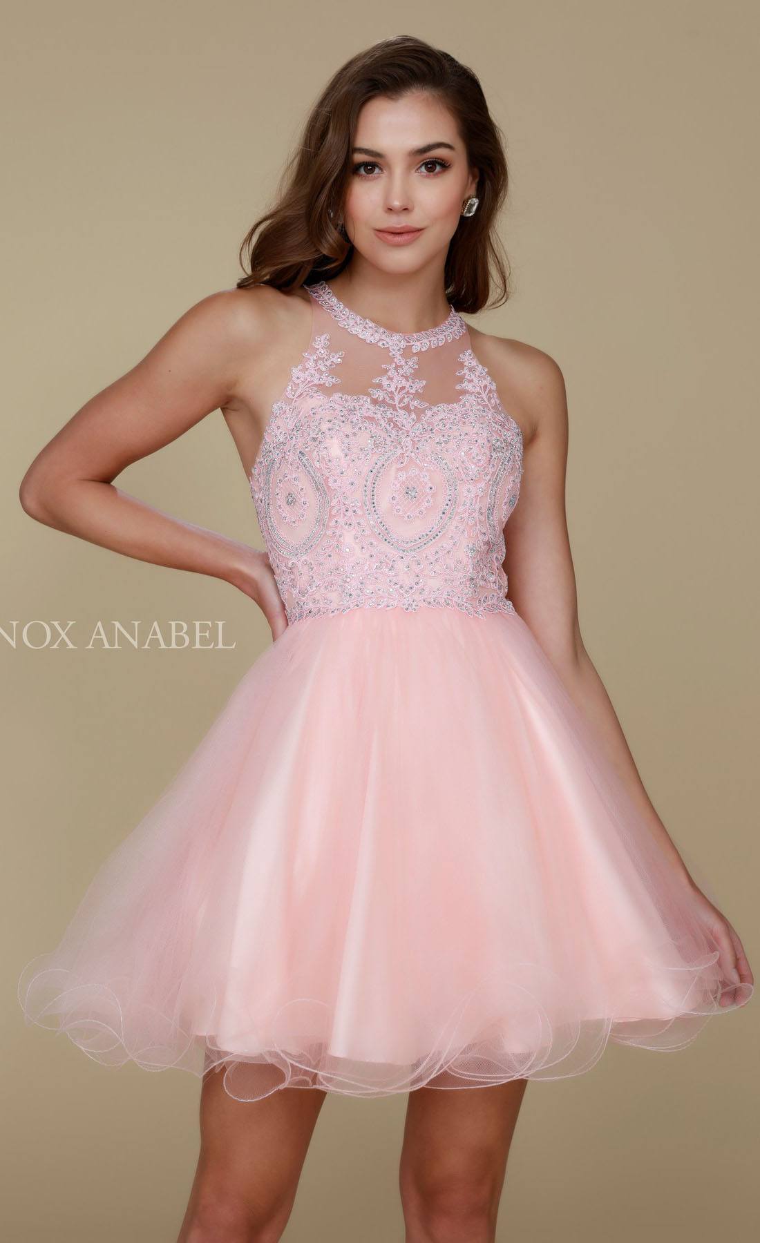LIQUIDACIÓN - Vestido corto Nox Anabel B652 con falda de tul acampanada (Talla Pequeña)