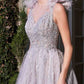Cinderella Divine B704 Feathered Shoulder Tulle A-Line Ball Gown