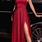 Ladivine B8402 Long Square Neck Pockets Satin A-Line Gown