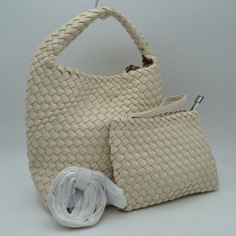 Woven Hobo Bag with Integrated Top Handle and Matching Pouch