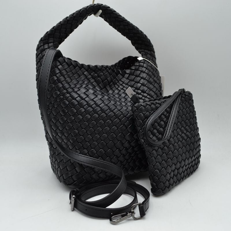 Woven Hobo Bag with Integrated Top Handle and Matching Pouch