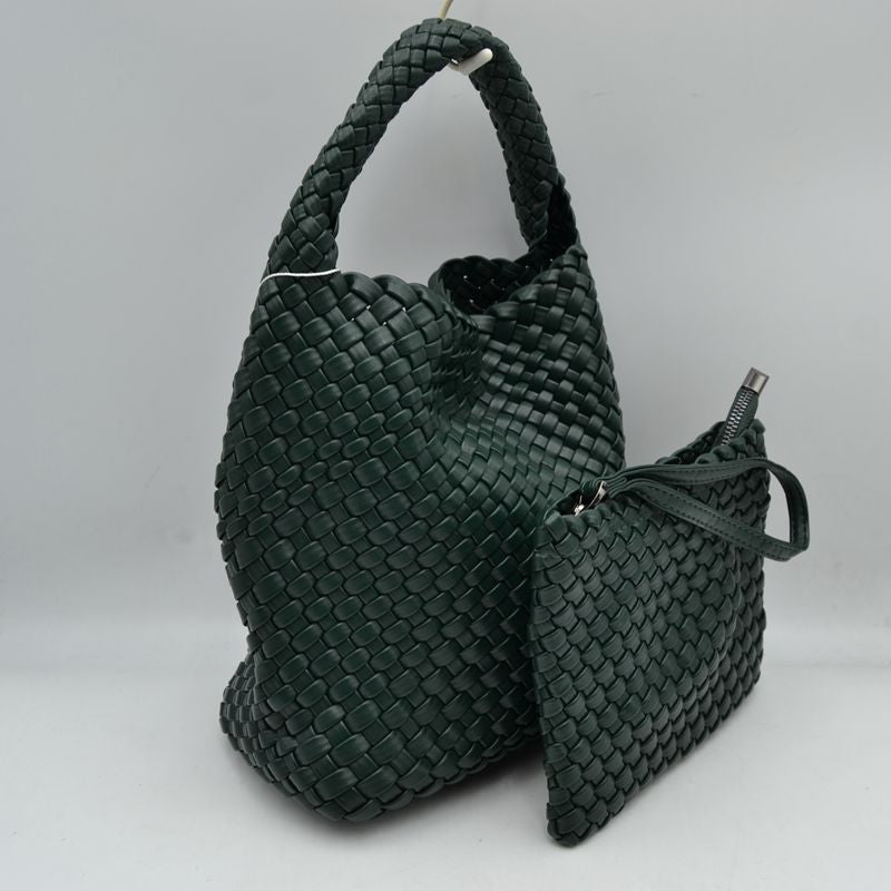 Woven Hobo Bag with Integrated Top Handle and Matching Pouch