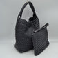 Woven Hobo Bag with Integrated Top Handle and Matching Pouch
