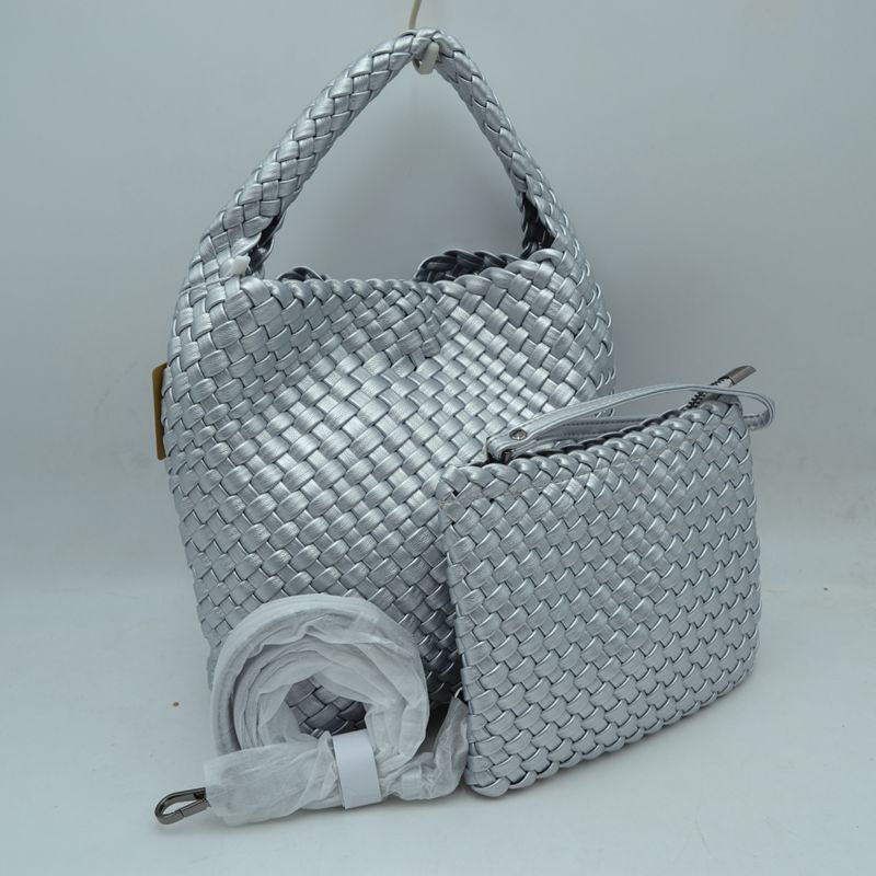 Woven Hobo Bag with Integrated Top Handle and Matching Pouch