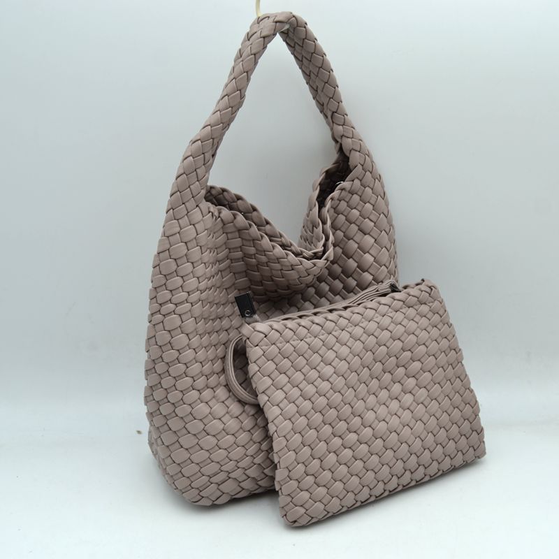 Woven Hobo Bag with Integrated Top Handle and Matching Pouch