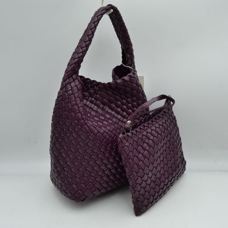 Woven Hobo Bag with Integrated Top Handle and Matching Pouch