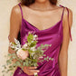 Cinderella Divine BD103 Satin Midi Length Dress High Side Split Cowl Neck