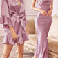 Cinderella Divine BD103 Satin Midi Length Dress High Side Split Cowl Neck