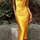 Cinderella Divine BD103 Satin Midi Length Dress High Side Split Cowl Neck
