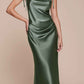 Cinderella Divine BD103 Satin Midi Length Dress High Side Split Cowl Neck